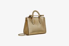 The Strathberry Nano Tote - Top Handle Leather Mini Tote Bag - Gold Chic Structured Gold Bag, Chic Gold Structured Bag, Music Bar, Mini Tote Bag, Mini Tote, Leather Mini, Bag Straps, Small Bags, Handbag Accessories