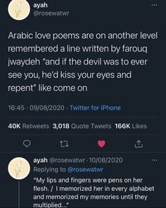 two tweets on twitter with one saying, arabic love poem are another level