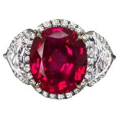 Emilio Jewelry Certified Burma No Heat Ruby Ring | See more rare vintage Three-Stone Rings at https://www.1stdibs.com/jewelry/rings/three-stone-rings Luxury Marquise Cut Ruby Ring For Anniversary, Emilio Jewelry, Royal Ruby, Blink Blink, 3 Sisters, Beaded Handbag, Minerals And Gemstones, No Heat, Three Stone Rings