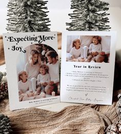 two christmas cards with an image of a family on the front and back of them