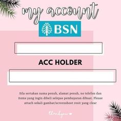 a pink background with the words, my account bsn and an image of a pine tree