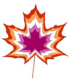 an orange and purple maple leaf with red tips in the center, on a white background