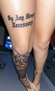 the legs and ankles of a woman with tattoos on them, reading big ang meme necessary