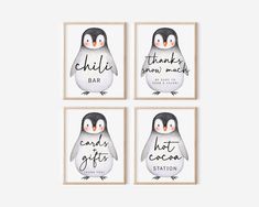 four penguin prints with the words, thanks and thank