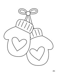 a pair of mittens with hearts hanging from it