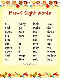 the pre - k sight words are displayed in this poster for children to learn how to read