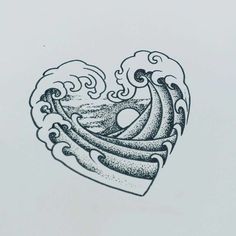 a drawing of waves in the shape of a heart