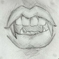 a pencil drawing of a mouth with teeth