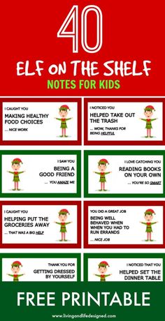 elf on the shelf notes for kids with free printables to help them learn how to read