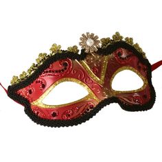 Red and gold eyemask decorated with glitter, dark red Swarovski Crystals, black trim, gold trim and a crystal flower embellishment. This is a gorgeous masquerade mask that will help you shine. Ribbon ties. Hand made in Australia. Laura Lucci Collection Please note: there are delays in postage locally and all around the world. International Standard postage is now 15-20 business days International Express postage 10-20 business days. These are estimates only, it can take substantially longer, spe Party Mask, Masquerade Masks, Red Jewel, Masks Masquerade, Masquerade Mask, Mask Party, Black Party, Crystal Flower, Ribbon Tie