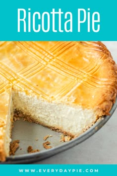 A slice of ricotta pie. Italian Ricotta Pie, Triple Coconut Cream Pie, Ricotta Pie Recipe, Italian Pie, Sweet Ricotta, Ricotta Pie, Easter Pie, Ricotta Filling, Pie Pastry