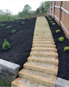 the steps are made out of wood and gravel