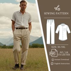 Get a big discount with the Bundle Shop Pattern: https://www.etsy.com/listing/1695033562/Men's Set Bundle Pattern, Sewing Patterns for Men, Men Short Sleeve Shirt,Man Trouser pattern, Men Pants Pattern,Men Shirt Pattern Format : US Letter, A0 Write a message if you want the A4 format Seam allowances are included. All seams 1 cm; seam allowance for hem of garment and hem of sleeve - 2.0 cm Size: XS - 5XL Language : English Sewing instructions: This pattern is of intermediate complexity, but it is Men Trousers Pattern, Sewing Patterns For Men, Linen Shirt Pattern, Men Short Sleeve Shirt, Men Pants Pattern, Mens Sewing Patterns, Trousers Pattern, Trouser Pattern, Shirt Sewing Pattern