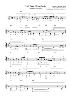 roll northumbia sheet music for guitar with chords and tabula, including notes