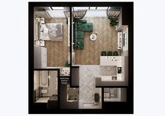 an overhead view of a two bedroom apartment