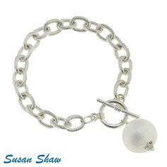 Genuine Cotton Pearl Toggle Bracelet8 inchesToggle ClaspAvailable in Handcast Sterling Silver Plating Handmade in San Antonio, TX Susan Shaw, Dangle Bracelet, Coin Bracelet, Coin Pearls, Toggle Bracelet, Adjustable Bangle, Handmade Jewelry Designs, Silver Chain Bracelet, 24kt Gold