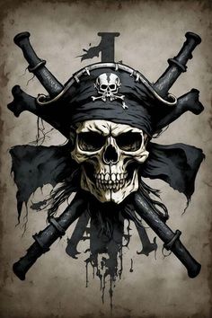 a pirate skull with two crossed swords on it's head and the number one