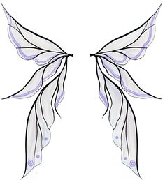 a drawing of two wings with purple and white feathers