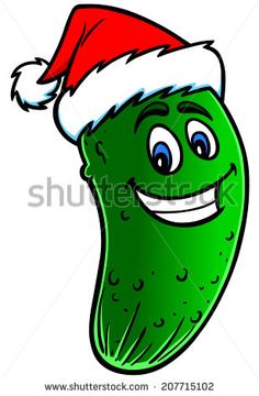 a cartoon pickle wearing a santa hat