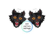 two black cats with orange eyes are shown in pixellated style, one has an earring