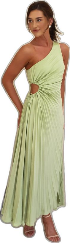 Side Cuts, Pleated Maxi Dress, Pleated Maxi, Side Zip, Light Green, Lilac, Cut Out, Highlights, Size 4