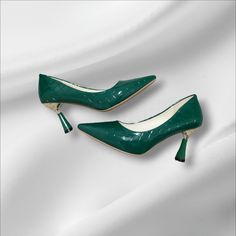 Beautiful Green High Heels For Any Occasions. Green Pointed Toe Court Shoes, Green Fitted Pointed Toe Court Shoes, Green Fitted Court Shoes With Pointed Toe, Fitted Green Court Shoes With Pointed Toe, Workwear Heels With Crocodile Pattern, Fitted Leather Heels With Crocodile Pattern, Fitted Crocodile Pattern Heels With Round Toe, Fitted Round Toe Heels With Crocodile Pattern, Green Square Toe Heels