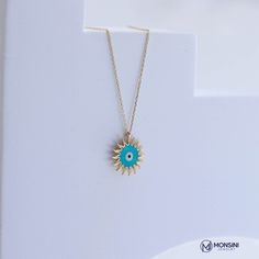 14K Real Gold Mini Sun Turquoise Enamel Pendant Minimal Design Dainty Necklace Brilliant Surface Gift for Women Valentine's Day Birthdays ❤❤【Materials & Specifications】❤❤ ❤【All of our products are 585 14K Original Gold】 Pendant Width:1.5cm (0.59in) Pendant Length:1.5cm (0.59in) ❤【Available in 4 different chain lengths】 42 cm (16.5 in) 44 cm (17.3 in) 46 cm (18.1 in) 48 cm (18.8 in) ❤❤Good Vibes Only❤❤ Every day has something to celebrate. wear your necklace as a reminder to smile, stay posit Fine Jewelry In 14k Gold With Turquoise, 14k Gold Turquoise Fine Jewelry, Turquoise 14k Gold Fine Jewelry, 14k Gold Turquoise Pendant Jewelry, Turquoise Round Jewelry For May Birthstone, Turquoise Round Necklace For Anniversary, Blue Tarnish-resistant Jewelry For Anniversary, Yellow Gold Evil Eye Jewelry For Anniversary, Blue Round Pendant Jewelry, Tarnish Resistant