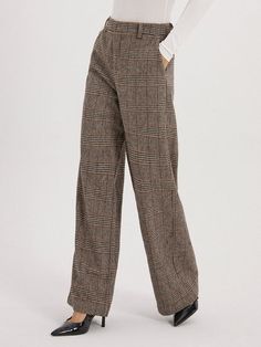 Details   Composition: 95% Polyester. 5% Elastane   Design: Plain   Style: Simple. Business   Thickness: Warm   Sheer</span... Church Outfit Winter, Plaid Wide Leg Pants, Tweed Pants, Pants Details, Glen Plaid, Long Midi Dress, Summer Party Dress, Plaid Pants, 5 S