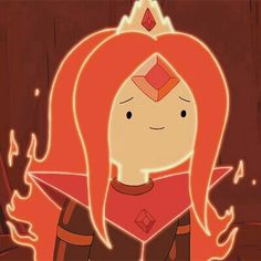 a girl with red hair and a crown on her head standing in front of a fire