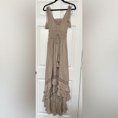 Beautiful Venus Dress (Free People Dupe). Nwot, Never Worn, Size Medium. Chic Fitted Sleeveless Boho Dress, Fitted Beige Maxi Sundress, Beige Fitted Maxi Sundress, Beige Long Sundress, Beige Midi Dress For Vacation, Beige Casual Maxi Dress, Summer Sundress Maxi Dress, Summer Maxi Dress For Party, Fitted Beige Maxi Dress