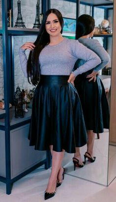 Nice Skirts, Black Satin Skirt, Satin Skirt, Leather Dress, Black Satin, Skirt Pants, Modest Fashion, Dress Skirt, Fashion Blogger