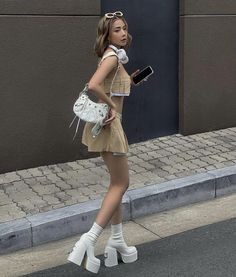 White Boots Outfit, Naked Wolfe, Autumn Wardrobe, Street Outfit, Kpop Fashion Outfits, Really Cute Outfits, Stage Outfits, Korean Outfits, Boots Outfit