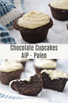 chocolate cupcakes with cream cheese frosting on top