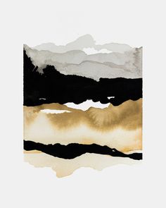 an abstract painting with black, gold and white colors