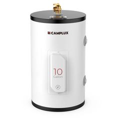 a white and black water heater with the number 10 on it's side