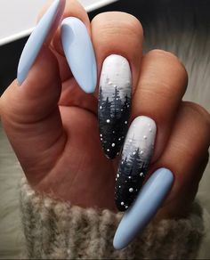 Snow Nails, Angel Nails, January Nails, Tree Nails, Winter Nails Acrylic, Best Nail Art Designs, Christmas Nails Acrylic, Winter Nail Designs