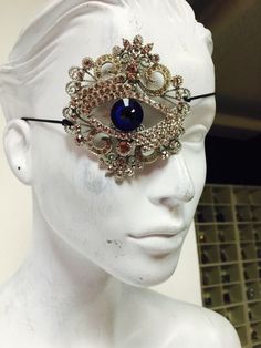 Silver plated blue and clear crystal eyepatch. Jewelry Reference, Eye Accessories, Mask Designs, Mask Ideas, Art Outfit, Crystal Eyes, Costume Masks, Eye Patch, Blue Eye