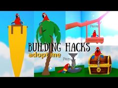 an animated image with the words building hacks above it and two people on top of a