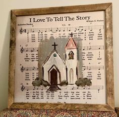 an old church with sheet music on it and the words i love to tell the story