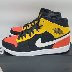 Air Jordan 1 Mid Se Men's Shoe Size 11.5 Men's Black Orange Yellow Brand New In Box Yellow Mid-top Jordan Sports Shoes, Yellow Mid-top Jordan Shoes For Streetwear, Air Jordan Mid, Jordan Mid, Air Jordan 1 Mid Se, Shoes Air, Men's Shoe, Air Jordan 1 Mid, Jordan 1 Mid