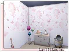 there is a room with balloons and stars on the wall