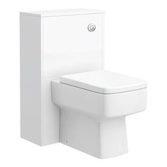 a white toilet sitting next to a wall mounted cabinet on the side of a wall