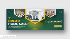 a green and yellow banner for a real estate sale