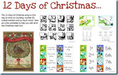 the twelve days of christmas activities for children to learn and practice their handwriting, numbers, and pictures