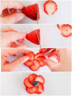 someone cutting strawberries into hearts with scissors