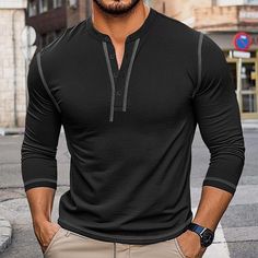 Season:Spring   Fall; Fabric:100% Cotton; Sleeve Length:Long Sleeve; Gender:Men's; Style:Vintage,Casual,Daily,Street Style; Elasticity:Micro-elastic; Tops Type:Tee Top,Long Sleeve Shirt,T Shirt; Occasion:Street,Causal,Outdoor,Home Wear; Pattern:Solid Color; Design:Color Block; Neckline:Henley; Listing Date:09/19/2024 Long Sleeve Shirts Men, Henley Homes, Daily Street Style, Color Blocking Outfits, Mens Casual T Shirts, Mens Henley, Henley Tee, Home Wear, Fall Fabric