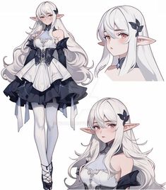 Anime Elf, Dungeons And Dragons Characters, Anime Couples Manga, Female Character Design, Anime Couples Drawings, Character Outfits, White Hair, Anime Outfits