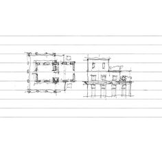 an architectural drawing of a house in the process of being drawn by someone's hand