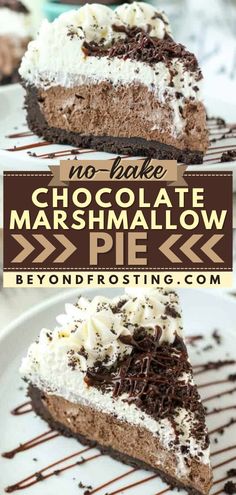 No-Bake Chocolate Marshmallow Pie, christmas desserts, sweet treats No Bake Pie, Baking Recipes Pie, Dessert Bar Recipe, Oreo Crust, Easy Pie