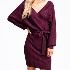 Gorgeous Color And Style Boutique Item Wine Burgundy Red Ribbed Knit Dolman Sleeve Surplice Faux Wrap Mini Dress Limited Availability. Only One Of Each Size Available, Small, Medium, And Large. Specify Size Needed When Purchasing. Bundle Discount Available Check My Closet For Other Fabulous Finds And Newly Added Boutique Styles Fall Knit Dress For Brunch, Fall Mini Sweater Dress For Brunch, Winter V-neck Sweater Dress For Brunch, Knit Dress For Winter Date Night, Winter Knit Dress For Date Night, Knit Winter Dress For Date Night, Winter Mini Sweater Dress For Brunch, Burgundy Mini Dress For Winter, Burgundy Mini Dress For Winter Date Night